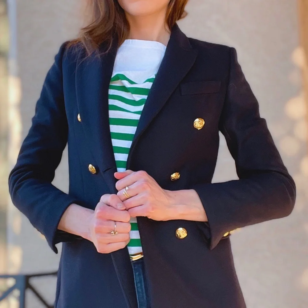 SOLD ZARA NEW MANTECO Italian Wool Navy Double Breasted Classic Preppy Wool Coat - Picture 4 of 16